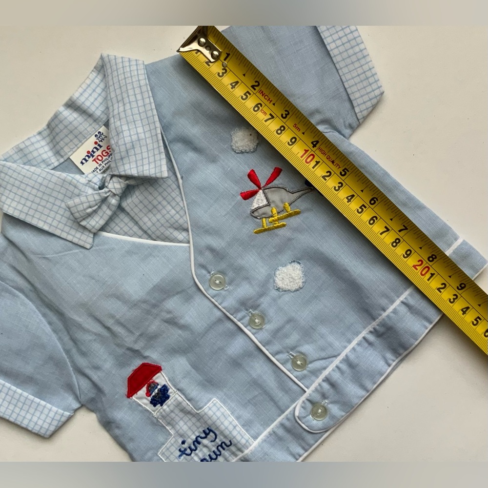 Vintage Blue Baby Outfit with Embroidered Details - Picture 6 of 7